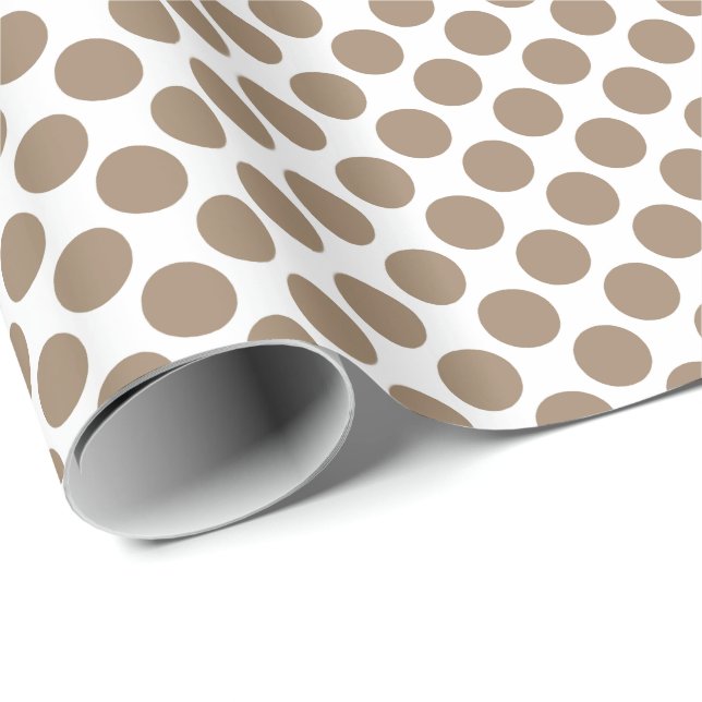 Papel De Regalo Gran punto retro - taupe tostado y blanco (Esquina del rollo)