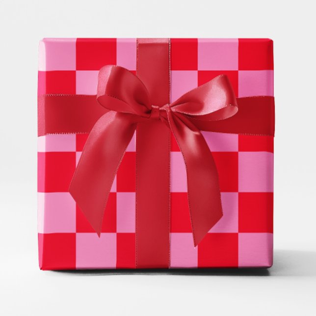 Papel De Regalo Gran rojo y rosado al descubierto (Big Red and Pink Checkered Wrapping Paper)