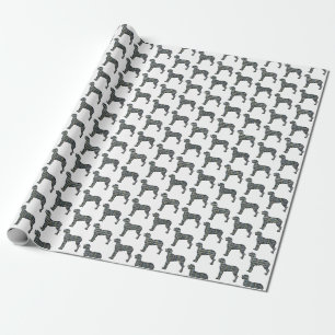 Papel De Regalo Gran Silueta de Perro Dane Y&B Cuadrícula Blanca