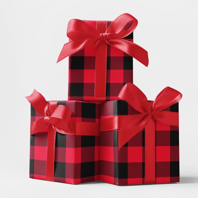 Papel De Regalo Gran trenzado de búfalo de chevron rojo y negro (Large Red and Black Chevron Buffalo Plaid Wrapping Paper)