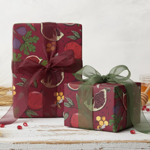 Papel De Regalo Granadas, Higos y Abejas Burdeos