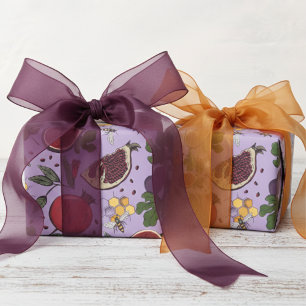 Papel De Regalo Granadas, Higos y Abejas de la Miel Morado