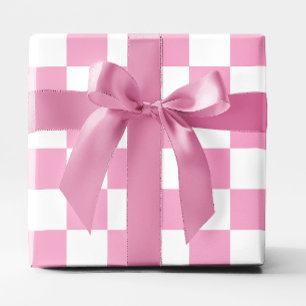 Papel De Regalo Grande Cuadros Rosa Claro y Blanco