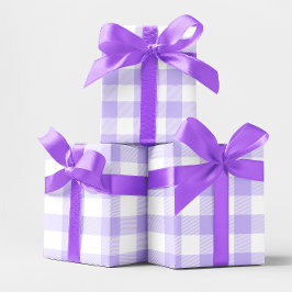 Papel De Regalo Grande Gingham de Color Morado Pastel y Blanco