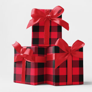 Papel De Regalo Grande Plaid Búfalo de Chevron Rojo y Negro