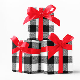 Papel De Regalo Grande Plaid de Búfalo de Chevron Blanco y Negro