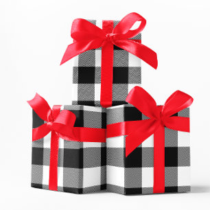 Papel De Regalo Grande Plaid de Búfalo de Chevron Blanco y Negro
