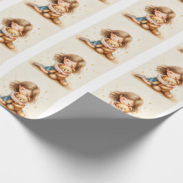 Papel De Regalo Grandes abrazos - Chica lindo abrazando oso de pel