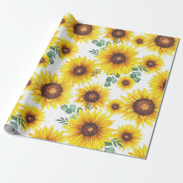 Papel De Regalo Grandes girasoles en fondo blanco