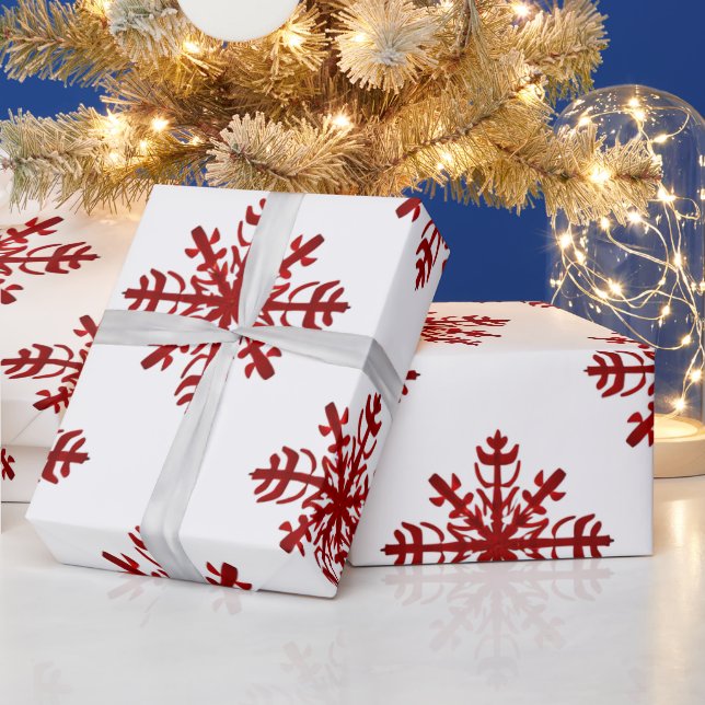 Papel De Regalo Grandes Navidades modernos de copos de nieve rojos (Vacaciones)