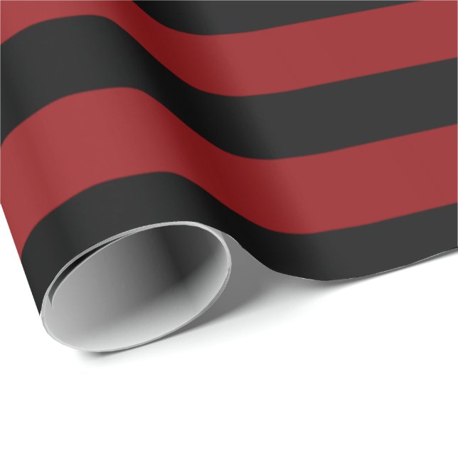 Papel De Regalo Grandes rayas líneas negro rojo borgoña (Esquina del rollo)
