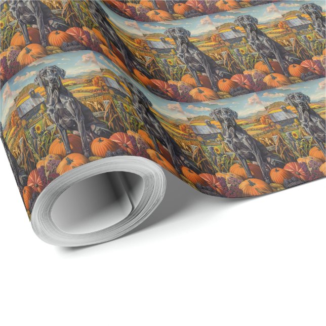 Papel De Regalo Grandioso perro dano cosecha otoño Acción de Graci (Esquina del rollo)