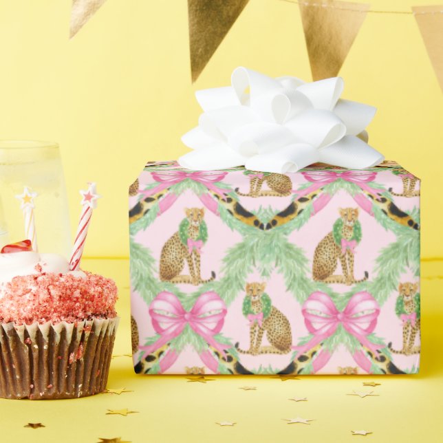 Papel De Regalo Grandmillennial Christmas Leopard Monogram (Fiesta de cumpleaños )