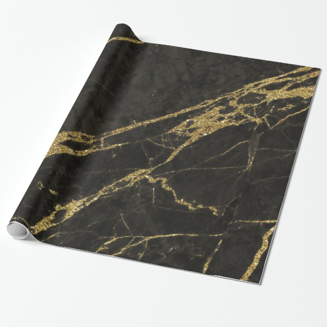 Papel De Regalo Granito negro y venas de oro 4 (Desenrollado)