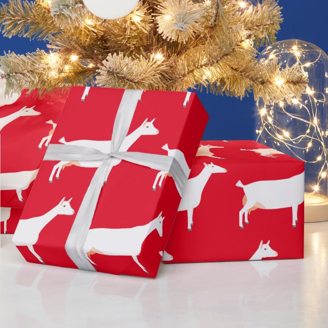 Papel De Regalo Granja blanca de cabra lechera Saanen en rojo (Vacaciones)