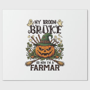 Papel De Regalo Granja de Escoba Rota Calabaza de Halloween Sombre