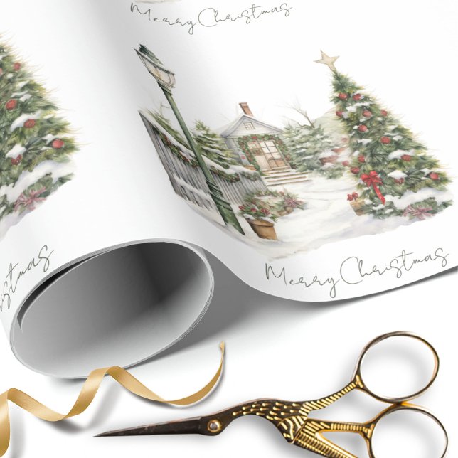 Papel De Regalo Granja de invierno de nieve acuarela Pine Árbol de (Subido por el creador)