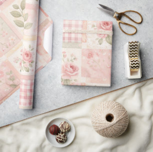 Papel De Regalo Granja Femenina Rosa Pastel Edredón Parcheado