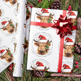 Papel De Regalo Granja Highland Cow Festiva Animal Feliz Navidad