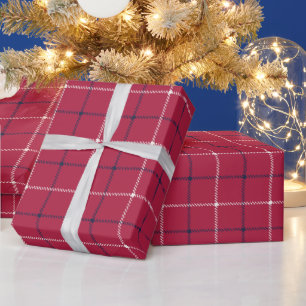 Papel De Regalo Granja roja naval blanca a cuadros rústica dibujad