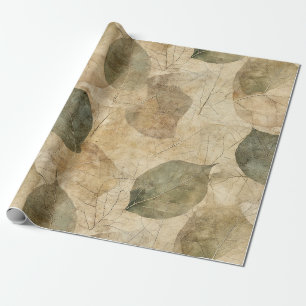 Papel De Regalo Granja rústica hoja y ramita en tonos terrosos