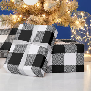 Papel De Regalo Granja rústica negro y blanco cuadros de búfalo a 