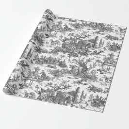 Papel De Regalo Granja Rústica Vintage Toile Francés-Negro y Blanc