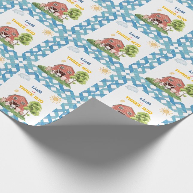 Papel De Regalo Granja Tres I-E-I-O Cumpleaños 3  (Esquina)