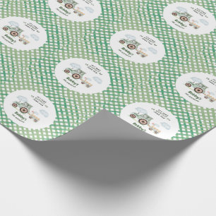 Papel De Regalo Granja Verde Tractor Niños Cumpleaños de Cualquier