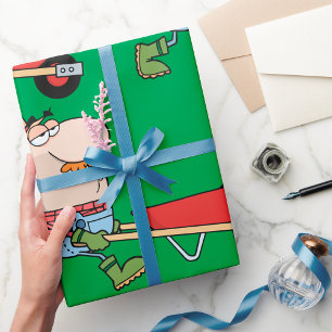 Papel De Regalo Granjero de dibujos animados con carretilla y herr