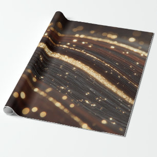 Papel De Regalo Grano de madera oscura de nuez negra con ríos dora