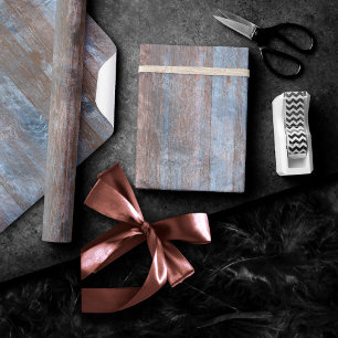 Papel De Regalo Grano de madera rústico   Placas de cobre y azul