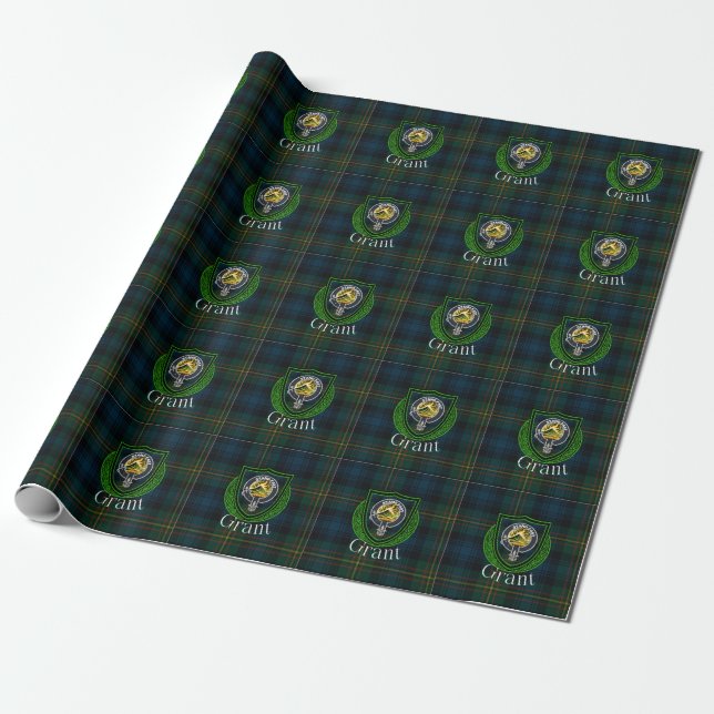 Papel De Regalo Grant Scottish Clan Tartan & Crest (Desenrollado)