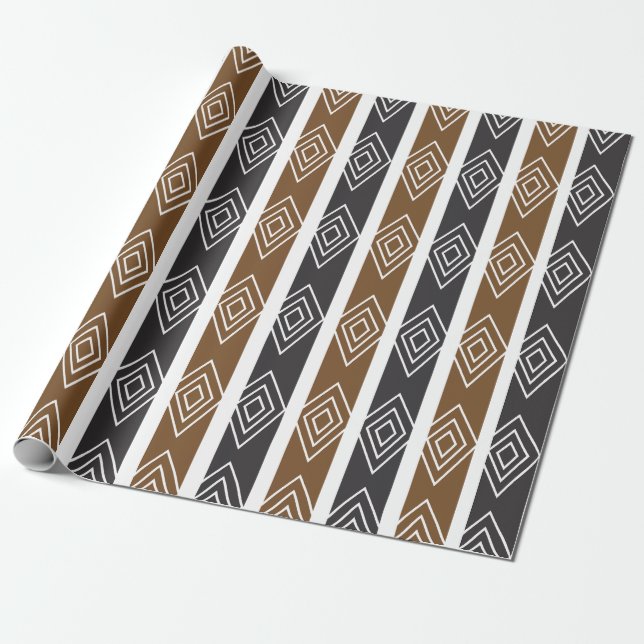 Papel De Regalo Gray Brown Geometric Diamond Stripes (Desenrollado)