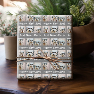 Papel De Regalo Gray Happy Birday Name 6 Square Collage de fotos