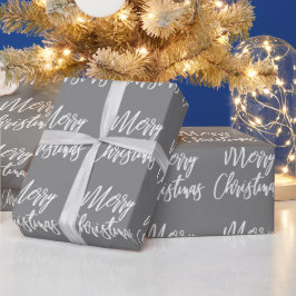 Papel De Regalo Gray Merry Christmas Calligraphy