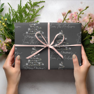 Papel De Regalo Gray Merry Christmas Tree Light Personalizado Nomb