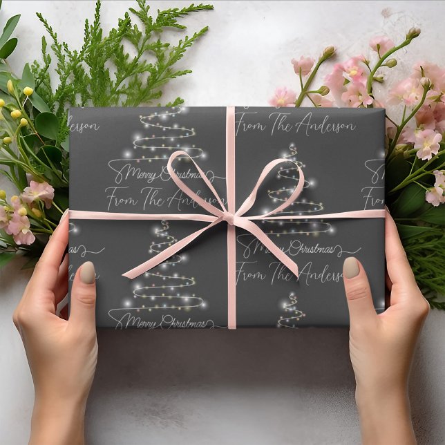 Papel De Regalo Gray Merry Christmas Tree Light Personalizado Nomb (Subido por el creador)