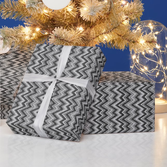 Papel De Regalo Gray Tones Faux Purpurina Chevron Zigzag Pattern (Vacaciones)