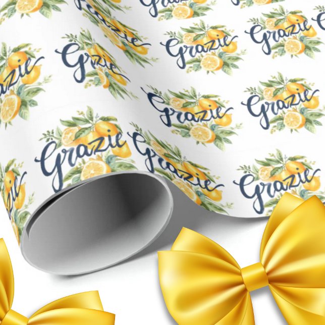 Papel De Regalo Grazie Watercolor Lemons Repeat (Grazie Watercolor Lemons repeat Italian Thank You Gift Wrapping Paper)