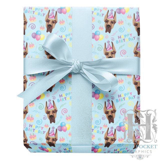Papel De Regalo Great Dane Birthday Gift Wrapping Paper Blue (Subido por el creador)