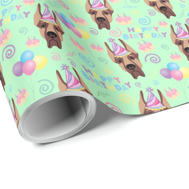 Papel De Regalo Great Dane Birthday Gift Wrapping Paper Green (Esquina del rollo)
