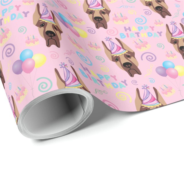 Papel De Regalo Great Dane Birthday Gift Wrapping Paper Pink (Esquina del rollo)