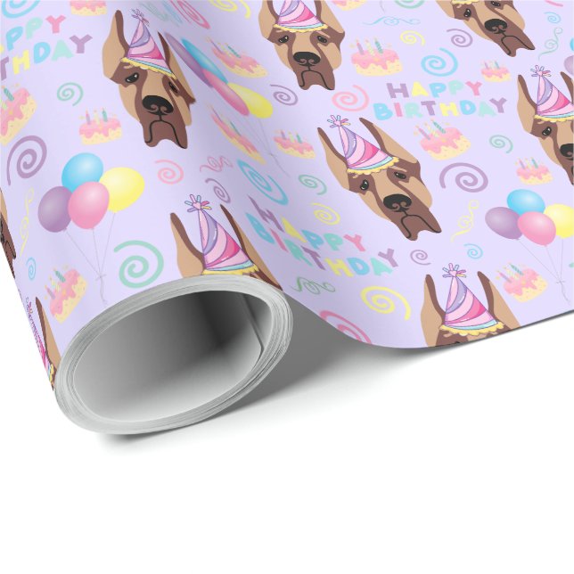 Papel De Regalo Great Dane Birthday Gift Wrapping Paper Purple (Esquina del rollo)
