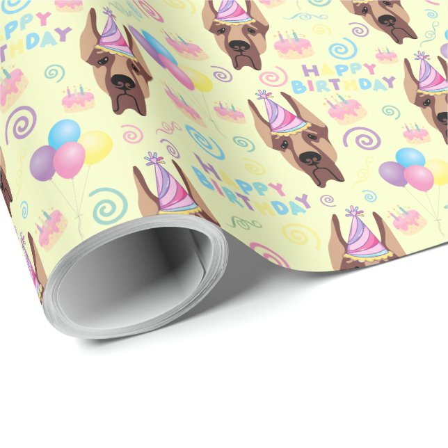 Papel De Regalo Great Dane Birthday Gift Wrapping Paper Yellow (Esquina del rollo)