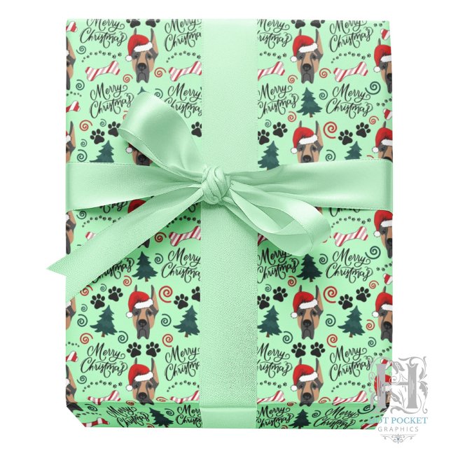 Papel De Regalo Great Dane Christmas Gift Wrapping Paper in Green (Subido por el creador)