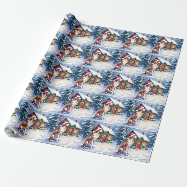 Papel De Regalo Great Dane Snowy Cabin Santa Hat Christmas Art (Desenrollado)