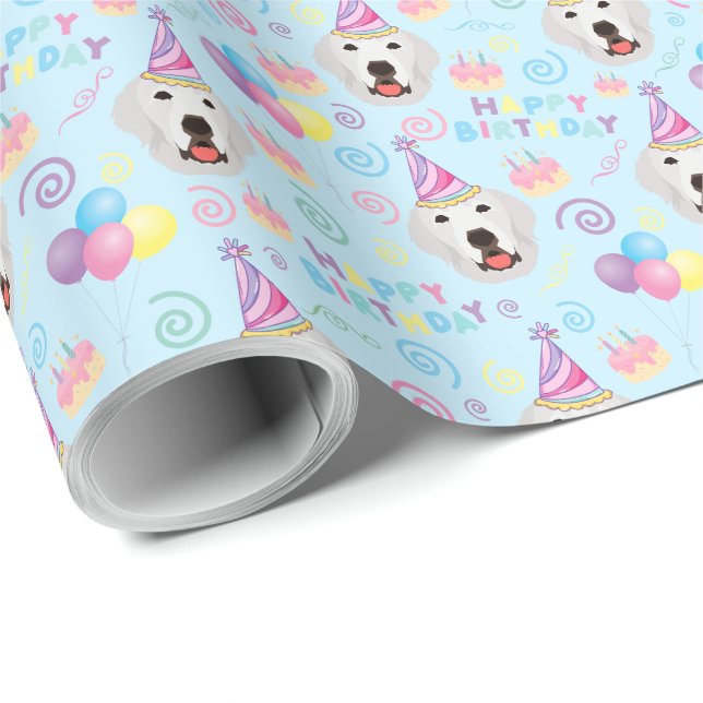 Papel De Regalo Great Pyrenees Birthday Gift Wrapping Paper Blue (Esquina del rollo)