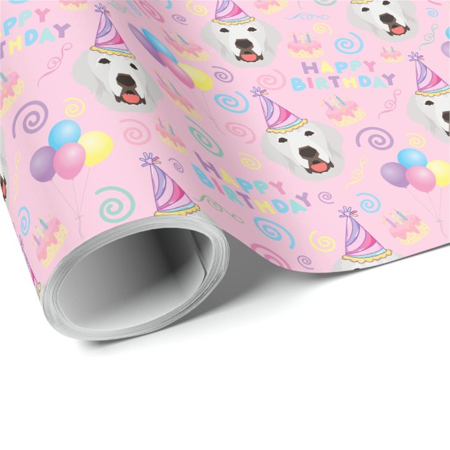 Papel De Regalo Great Pyrenees Birthday Gift Wrapping Paper Pink (Esquina del rollo)
