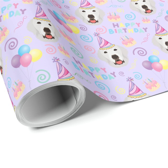 Papel De Regalo Great Pyrenees Birthday Gift Wrapping Paper Purple (Esquina del rollo)